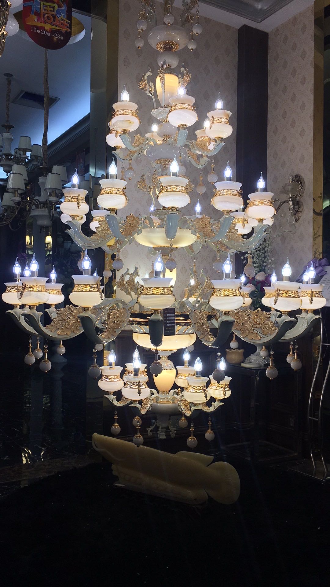 鼎居灯饰旗下欧式富贵花开粉紫玉吊灯现代简约轻奢