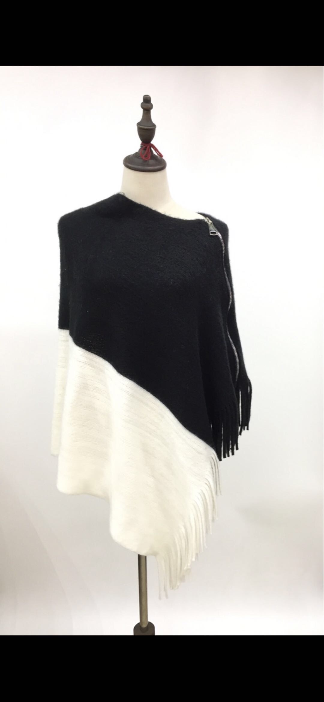 女士时尚潮流休闲拉链双色仿羊绒开衩套衣斗篷