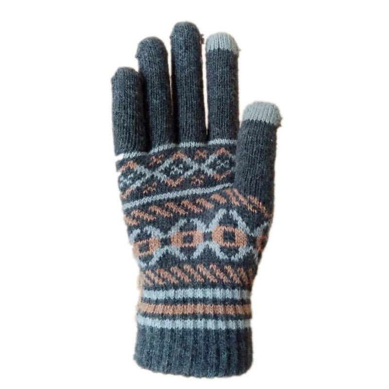男女手套秋冬季保暖成人服饰毛线针织手套五指提花魔术手套_产品图