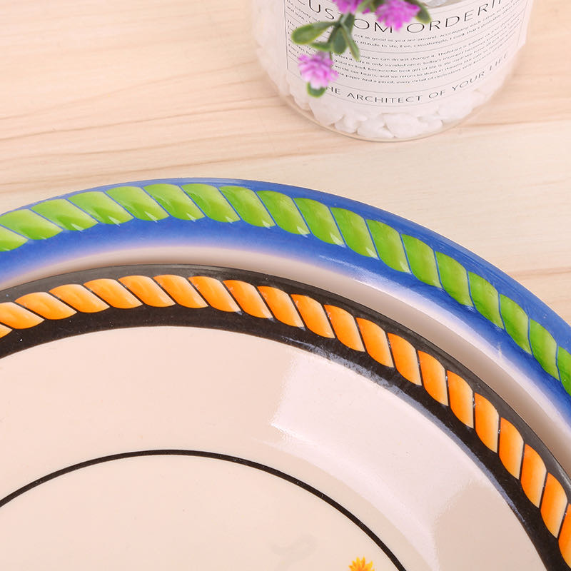 密胺餐具饭店快餐厅防摔10.5寸土黄盘 混花色细节图