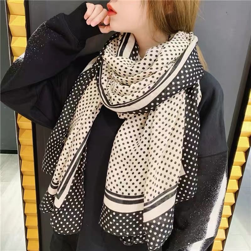 Black And White Polka Dot Long Scarf Warm Korean Fashion Casual Scarf