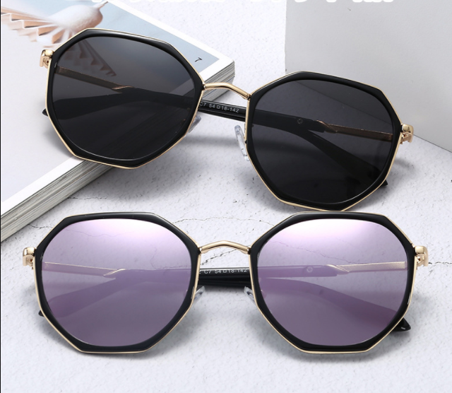 新品时尚墨镜大框多边形框太阳镜偏光镜韩版网红潮人高档彩色女士款8148图