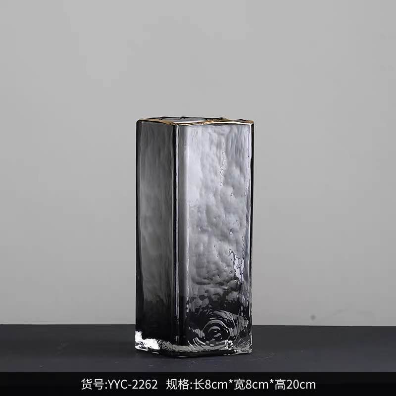 Nordic light luxury cold-patterned hand-painted gold-rimmed transparent glass vases, indoor flower arrangement items in stock for wholesale Specification image