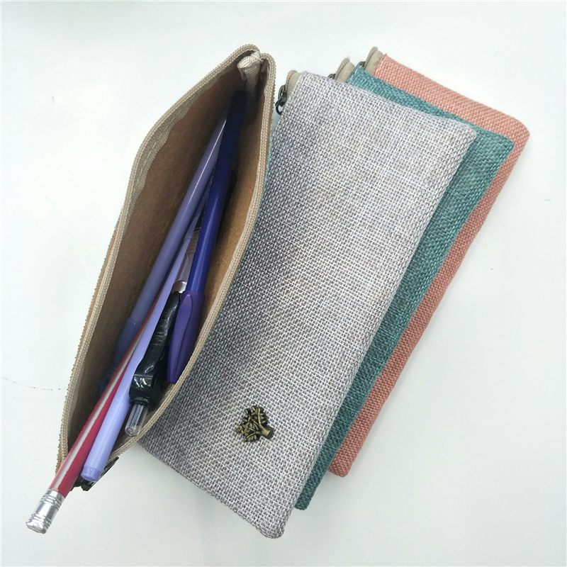 Buhe Chu Office Culture Learning Stationery Pen Bag Buhe Chu Plain Linen Metal Bronze Small Tree Buckle Wishing Tree Exquisite Flat Corner Pen Bag Mobile Phone Bag Specification drawing
