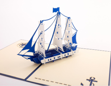 定制logo3D立体贺卡复古帆船立体卡创意纸雕镂空贺卡留言卡图