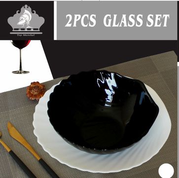 Black And White With Opal Glass Black Glass Tableware Combination Plate Bowl Shell Shape