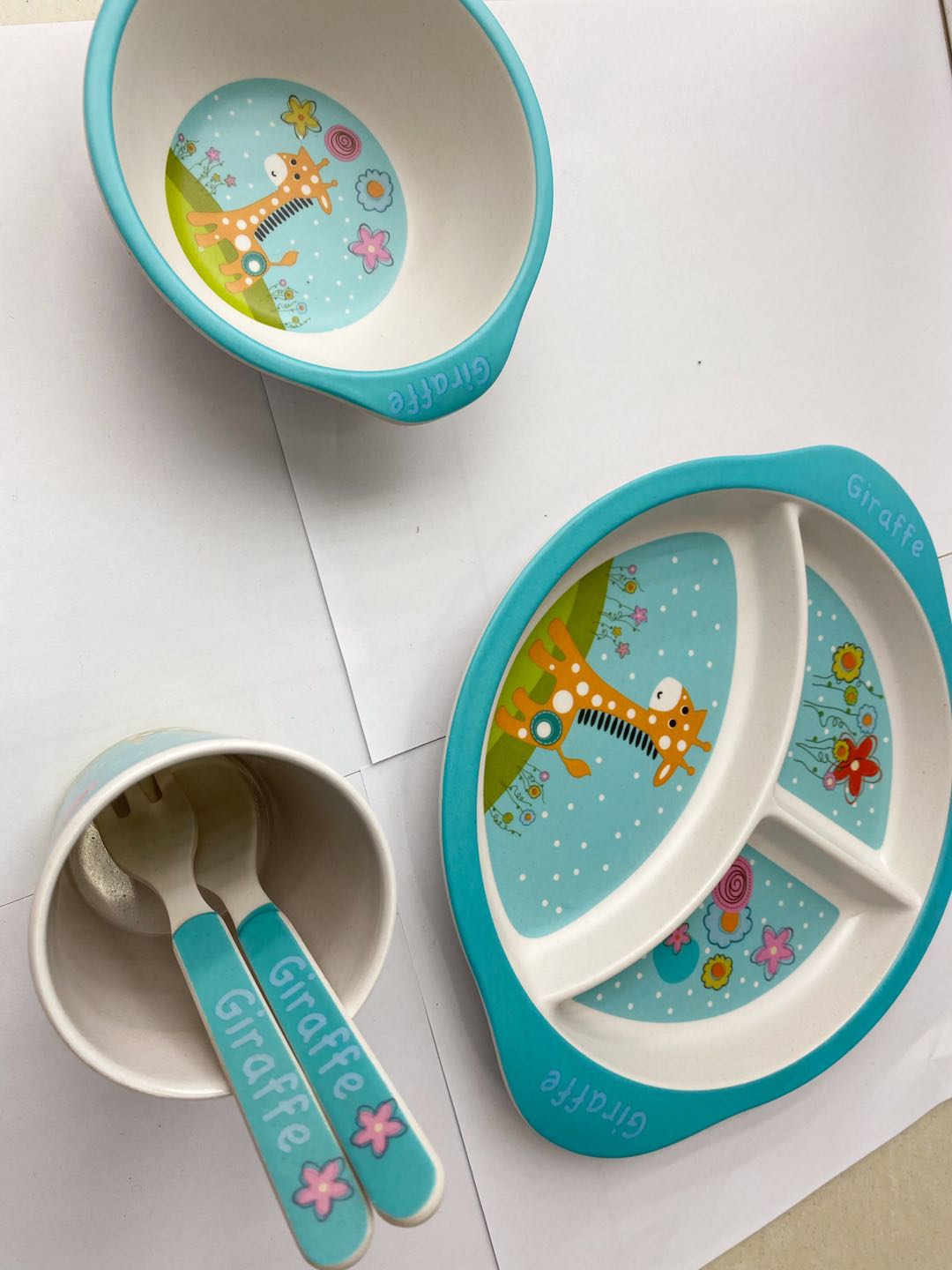 Small Giraffe Children Full Family Dining Plate Divided Into Three Tray