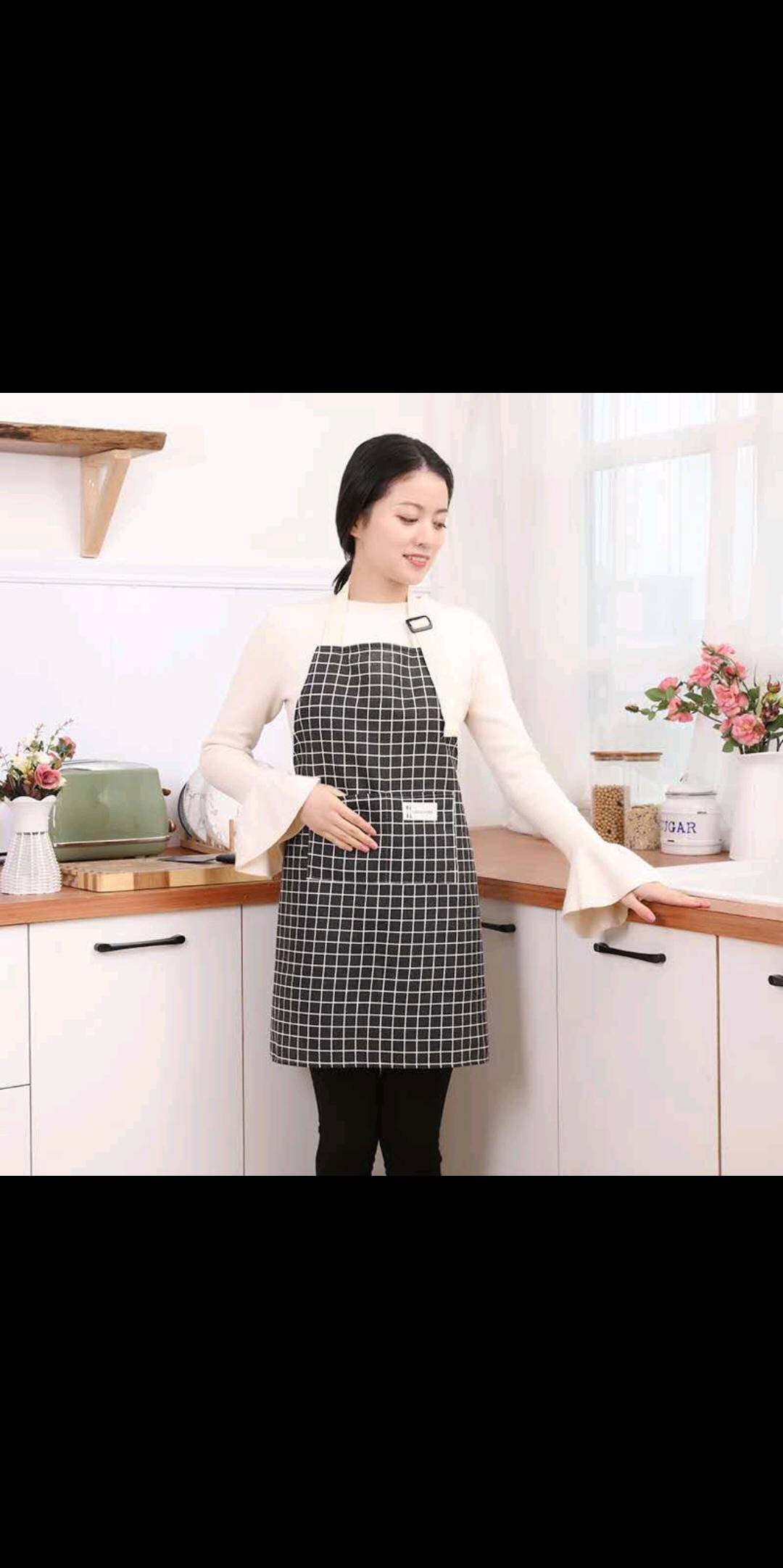 The Life Blue kitchen cotton and linen apron can be used to dry hands. It is suitable for the kitchen, baking room, coffee shop, and men's and women's waist and protective clothing. It is modern and simple Specification image