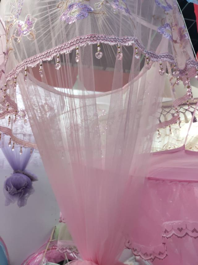 Pink Fringe Peaked Dome Tent Mosquito Net Round Tent