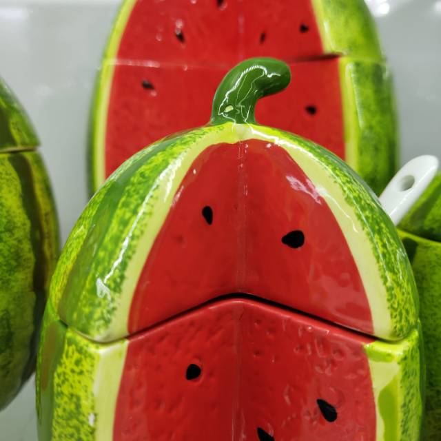Yiwu quality watermelon-shaped ceramic jars, tea jars and sugar jars details Picture