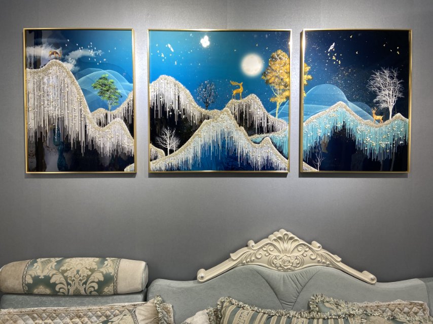 装饰画北欧装饰画客厅沙发背景墙画床头挂画晶钻晶贝三联画