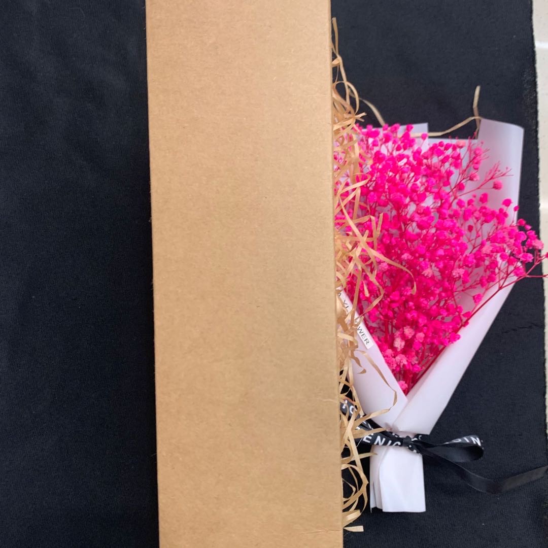 干花束礼品盒永生花玫红色满天星礼盒网红礼物送女友母亲细节图