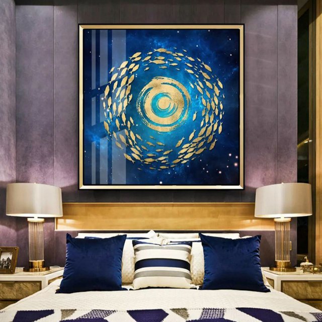 80x80cm new Chinese light luxury crystal porcelain painting modern simple living room decoration painting dining hall porch background abstract hanging fish thumbnail