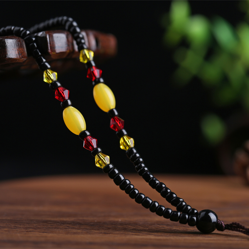 Pendant rope amber necklace lanyard men and women hand woven imitation crystal jade, Year of life red rope black beaded wax thumbnail