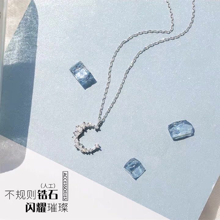爆款日韩时尚月牙吊坠项链纯银饰品气质甜美女士百搭保色项链华胜银饰