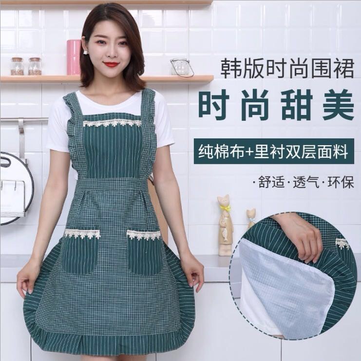 棉布围裙女厨房韩版时尚防尘防污可爱坎肩成人男春夏秋季工作服产品图