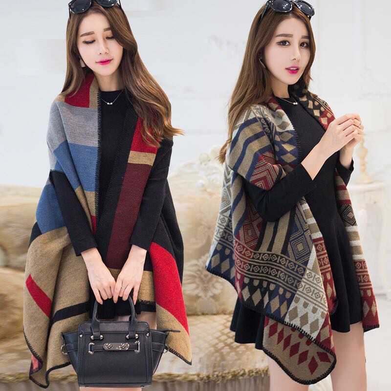Women's Fashion Trend Casual All-In-One Warm Office Can Wear Cape Sleeve Hole Cape Specification drawing