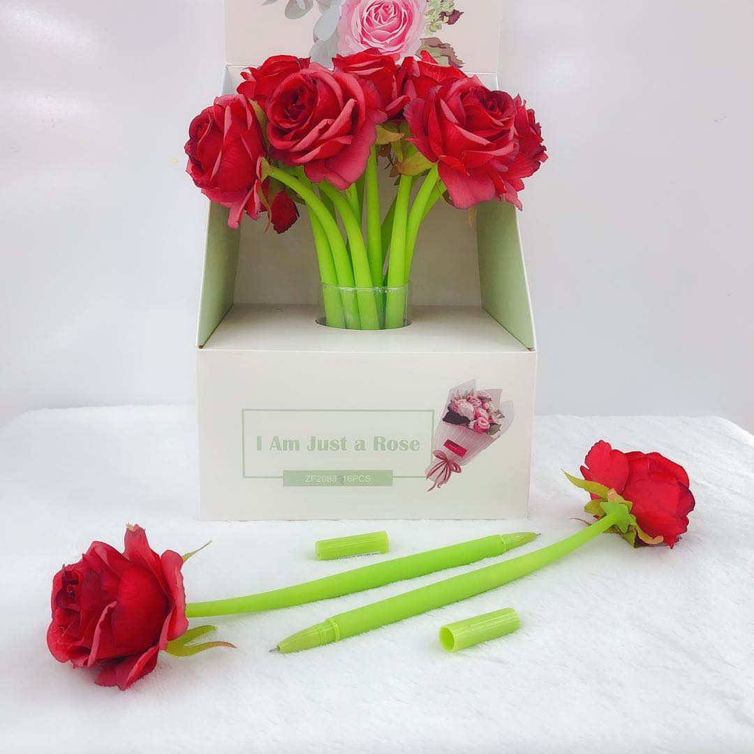 仿真玫瑰花硅胶笔杆道具笔2088爱情