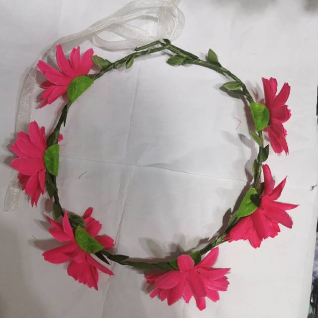 New rose-pink Daisy simulation flower garland green leaf head belt ribbon adjustment headwear hair ornaments lovely wind thumbnail