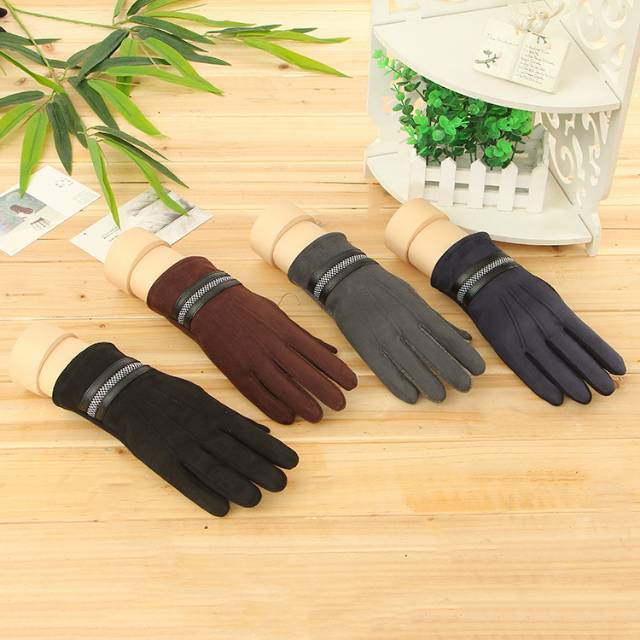 Fall and winter suede stitching non - fleece gloves men three strong cold warm outdoor riding adult hand thumbnail