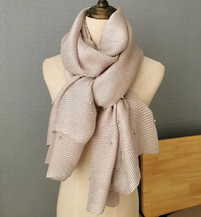 Spring And Autumn Ladies All Fashion Nailed Bead Pressed Polyester Scarf Shawl