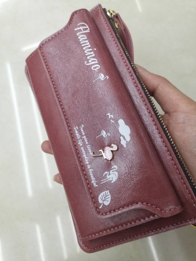 Flamingo Ultra Thin Solid Color Holding Large Capacity Card Bag Ladies Holding Purse Purse Purse Purse 1101 details Picture