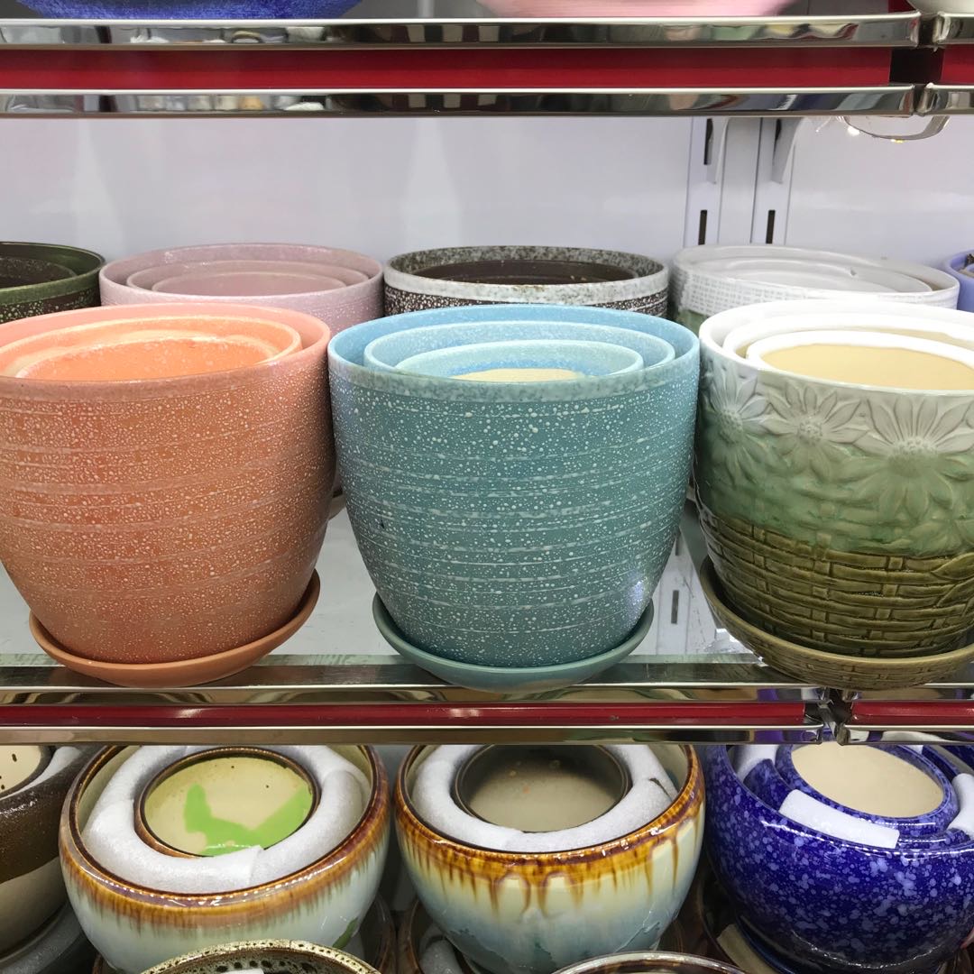 室外家庭养花饰品三件套盆精品土壤家用挂盆漂亮花盆陶瓷仿古