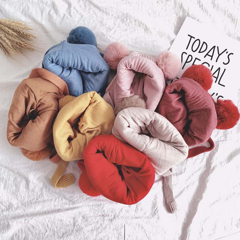 Children's hats, winter ear protectors, 1-8 years old baby woolen hats, autumn and winter knitted cotton lining for warmth, boys and girls 2 details Picture