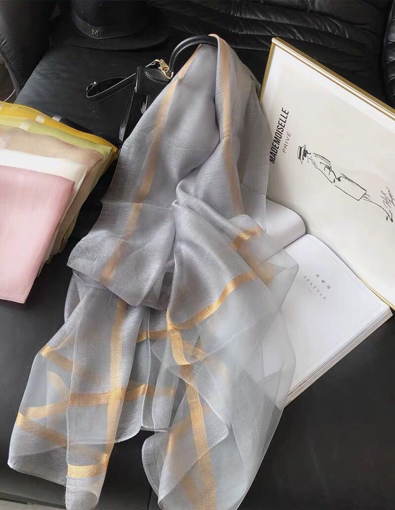 Autumn And Winter Foreign Silk Wool Scarf Light Gold Silk details Picture