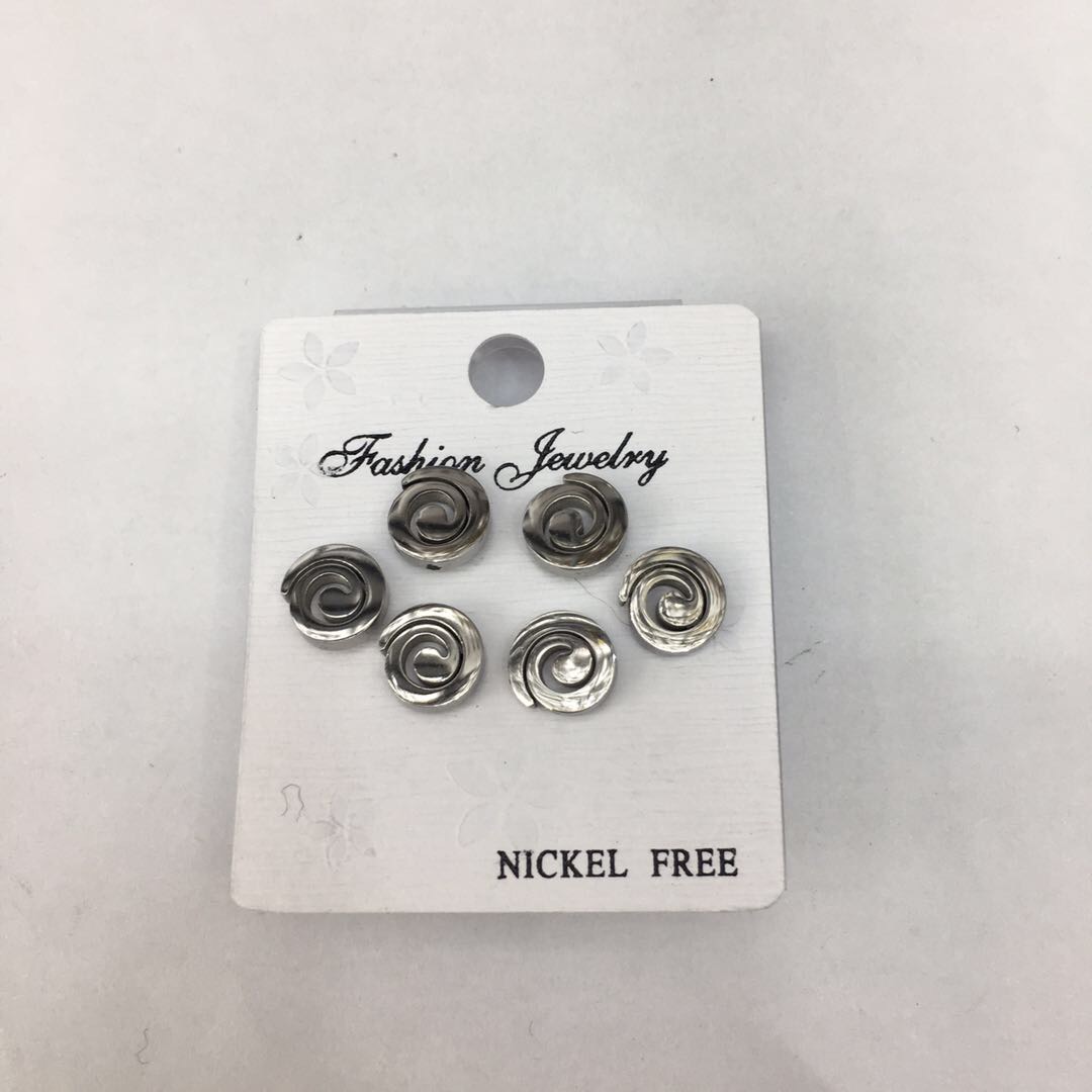 欧美风时尚百搭款棒棒糖环形铜镀银成人耳钉套装