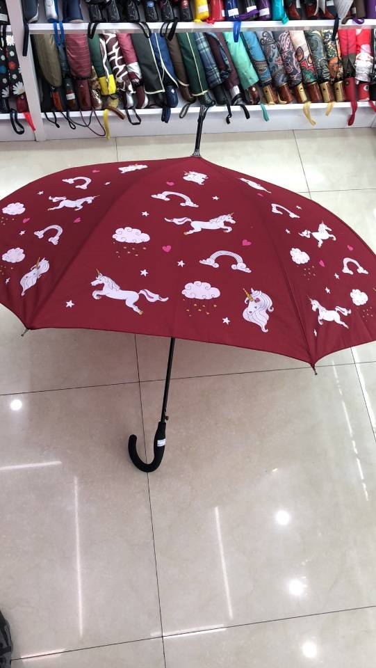 A long umbrella that changes color when exposed to water details Picture
