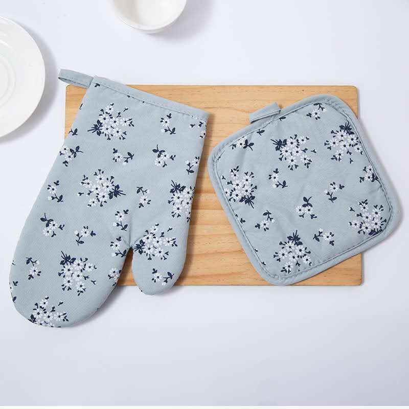 Thickened Microwave Gloves Small Floral Pattern Pattern High Temperature Heat Insulation Kitchen Household Heat Proof Oven Oven Special For Oven Baking Heat Proof Specification drawing