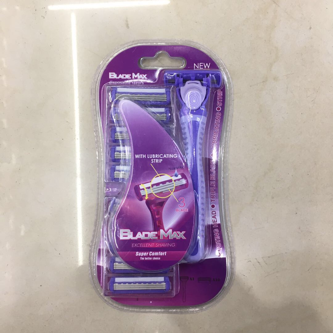 紫色一次性剃须刀带10个刀头3层不锈钢刀片颜色可选