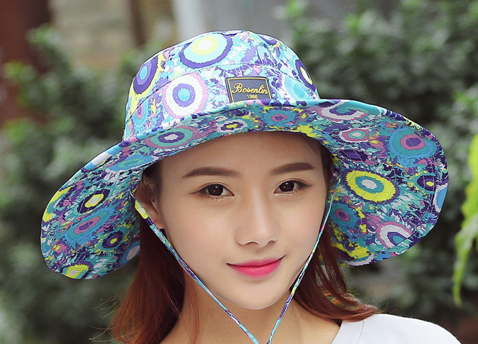 Blue Circle All-Match Outdoor Sunshade Hat Beach Trip Fisherman Hat Collapsible Breathable Large Brim Hat