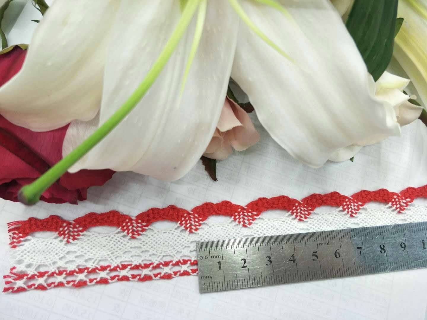 Direct sales from the factory with in-stock supply. The cotton edge design is fashionable and the cotton thread lace has various uses Specification image