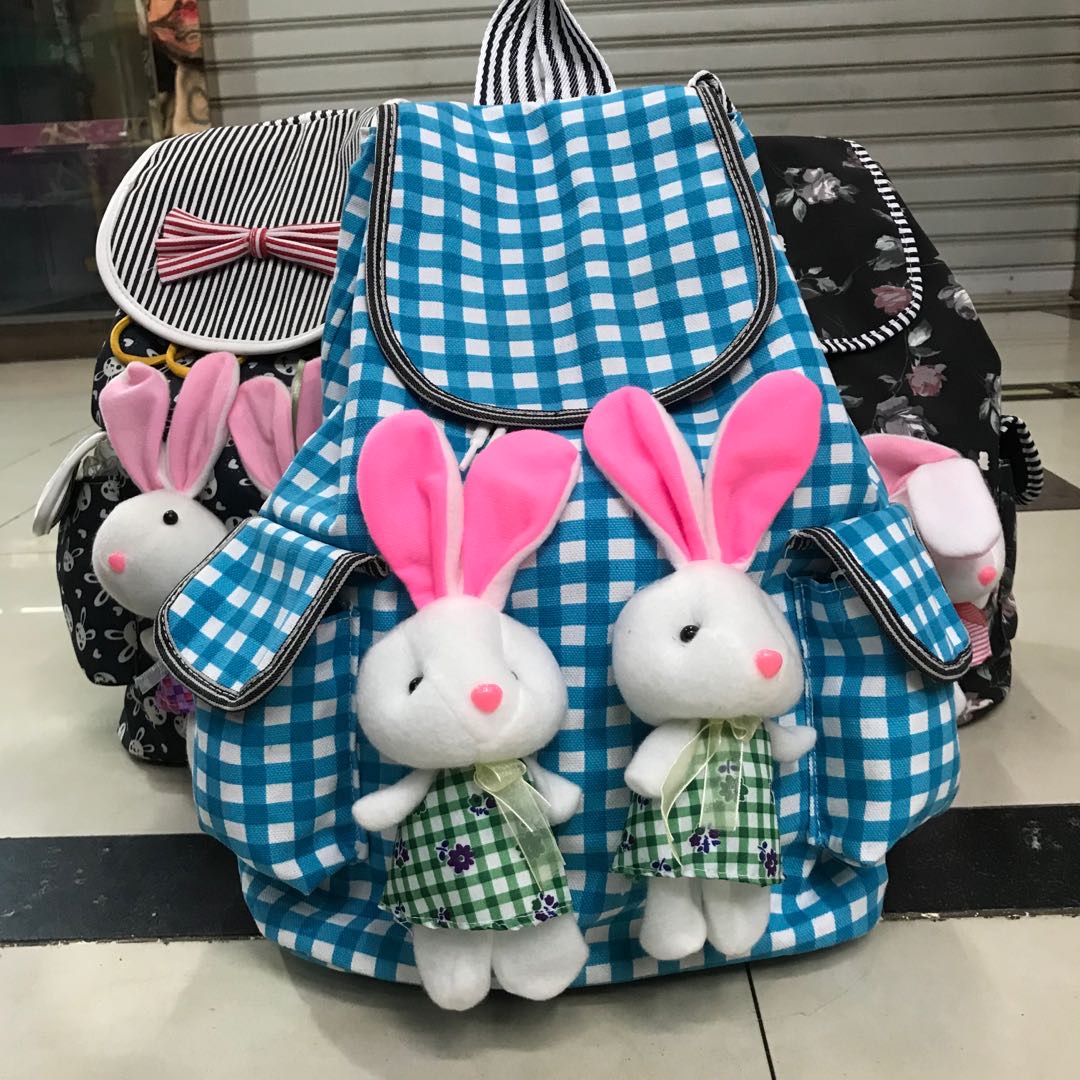 Multi-color double rabbit cute cartoon pattern backpack for primary school students with a double-shoulder bag closure design