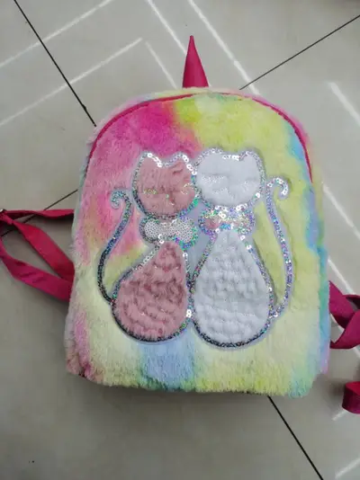 Cat Colorful Plush Backpack With Horns For Women