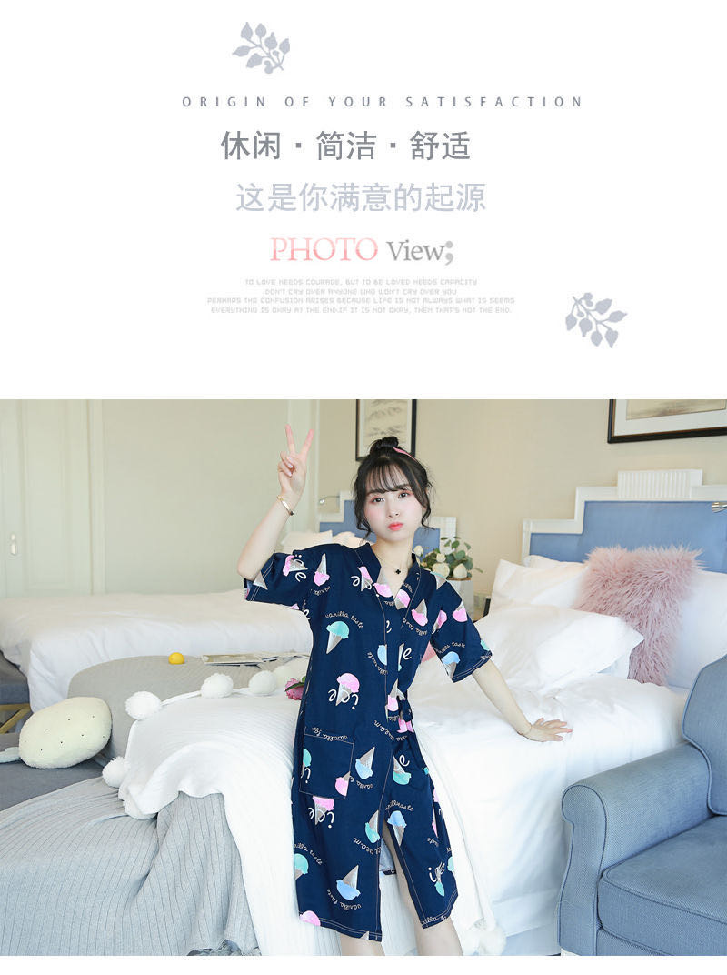 Summer Cotton Bathrobe For Women Mid-Length Nightdress For Women details Picture