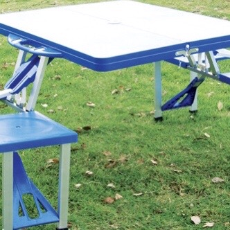 户外塑料连体折叠桌椅铝合金木头折叠桌椅便携式野餐桌连体桌