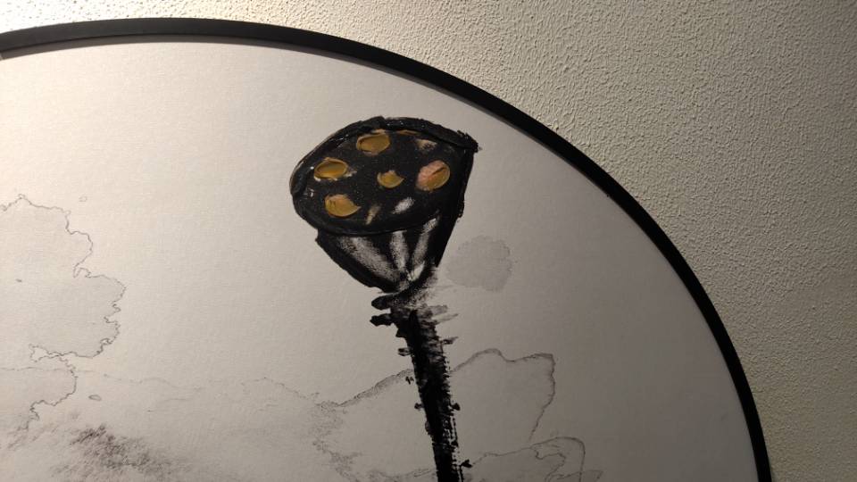 Yiwu Fine Painting Decorative Painting Aluminum Alloy Round Frame Lotus Micro Spray Oil Painting details Picture