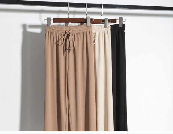 Wechat Business Explosion Pleated Ice Silk Chiffon Wide Leg Pants High Waist Hanging Loose Casual Nine-Minute Pants full figure