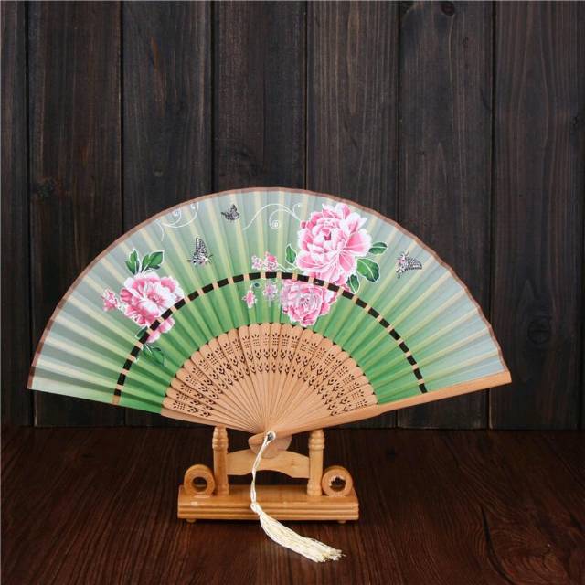 厂家直销优质丝绸景点热卖两节一笑扇丝绸扇女士扇批发细节图