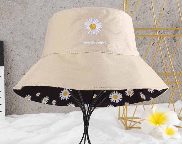 Fisherman Hat Spring Summer Net Red Men's Double Face Embroidered Small Daisy Basin Hat