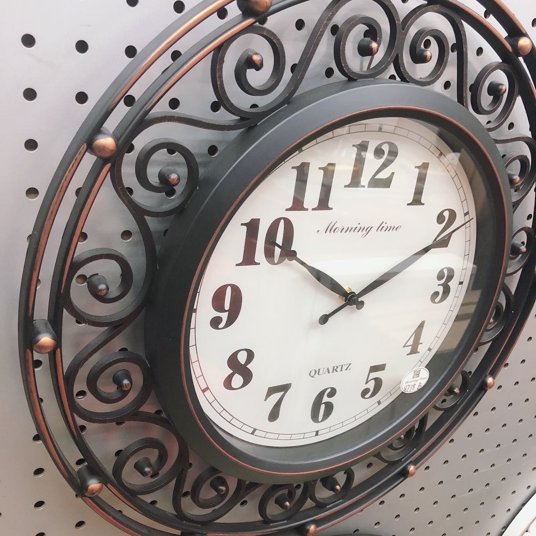 创意美式复古古铜色圆盘静音钟表挂钟客厅仿古欧式金属北欧装饰挂表个性时钟详情图2