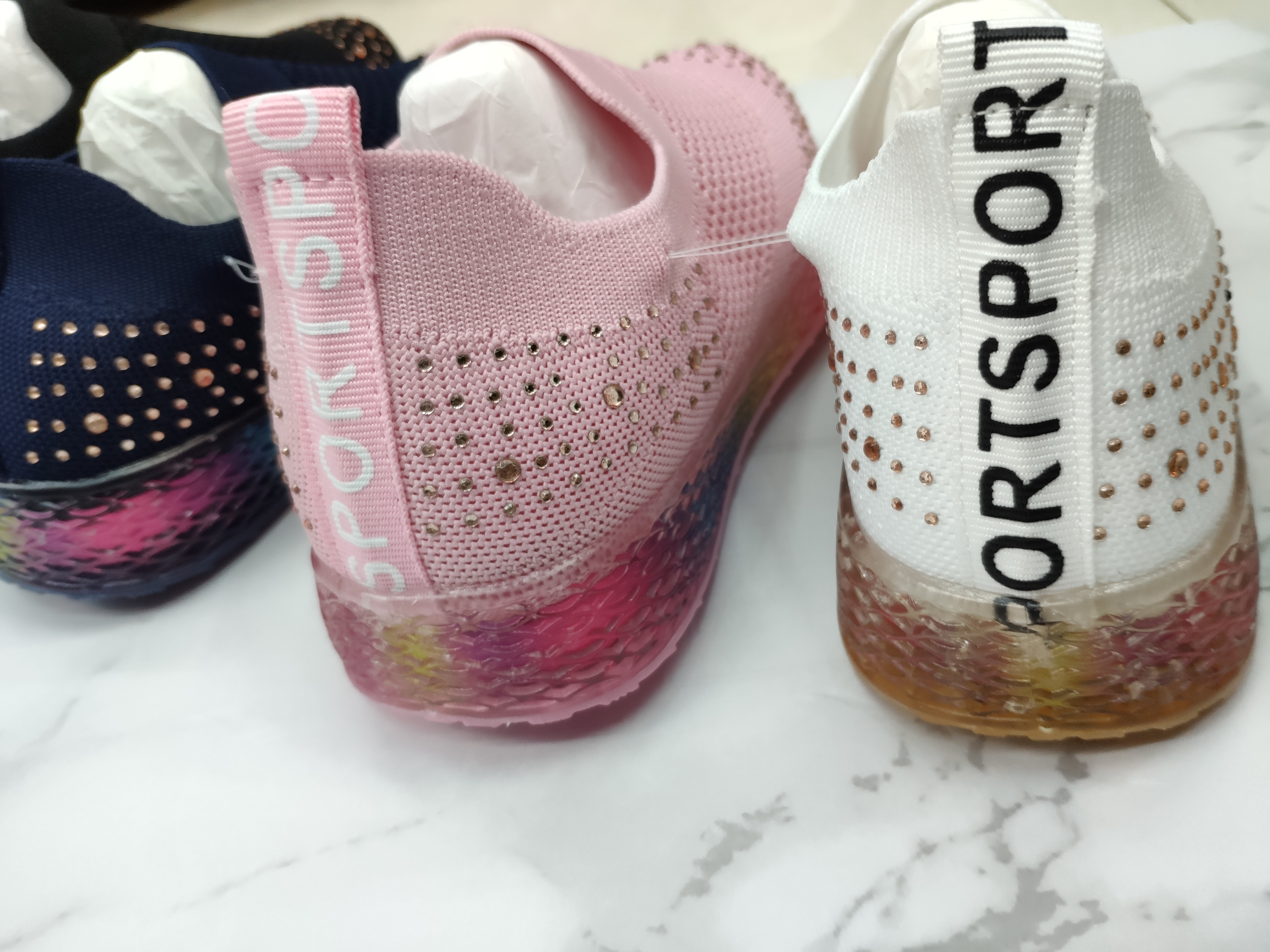 Foreign Trade Wholesale Children's Rhinestone Flying Woven Shoes Light Breathable Slip-On Color Sole Men's And Women's Shoes Specification drawing