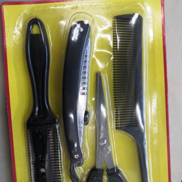 理发剪刀加1围布自己刀剪女款美发平剪工具老人梳子牙剪削发细节图