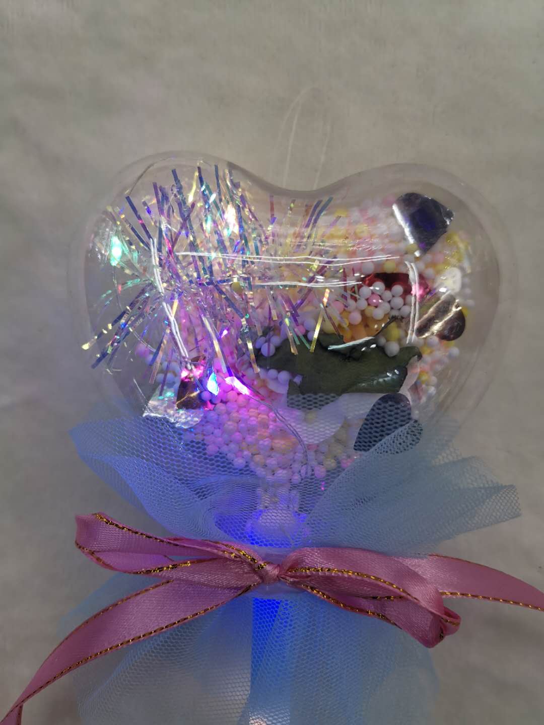 Creative glowing fairy wand, flashing wand, magic wand, children's night market children's transparent heart-shaped toys details Picture