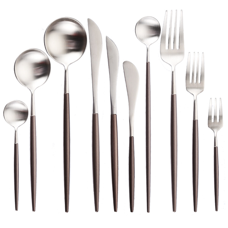 304不锈钢不锈钢刀叉勺葡萄牙咖啡色不锈钢餐具网红刀叉勺