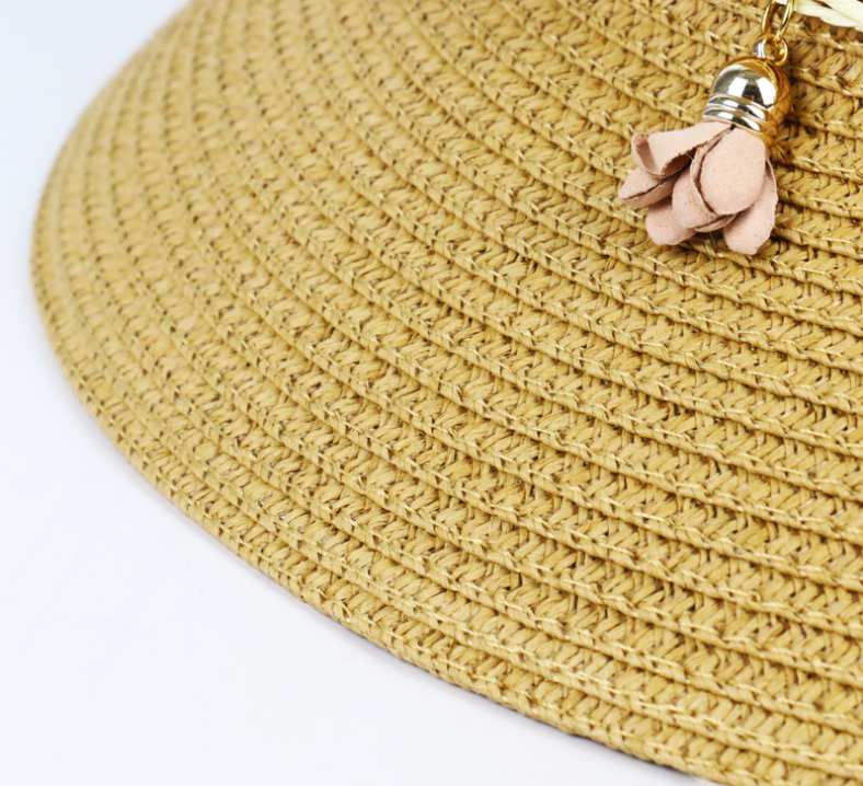 Sunblock Foldable Sun Hat Travel Beach Sun Hat Wholesale Summer New Ladies A Flower Straw Hat Specification drawing