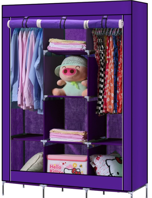 Wardrobe Simple Cloth Wardrobe Modern Simple Steel Pipe Oxford Fabric Single Dormitory Rental Room With Hanging Wardrobe Model88130 details Picture